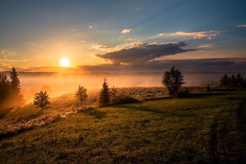 Romantic mountain sunrise landscape